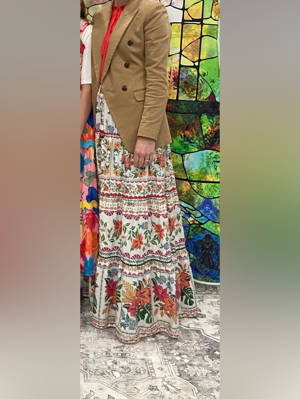 FARM Rio Cream Maxi Skirt with Red, Orange and Green Floral Print - Picture 7 of 8